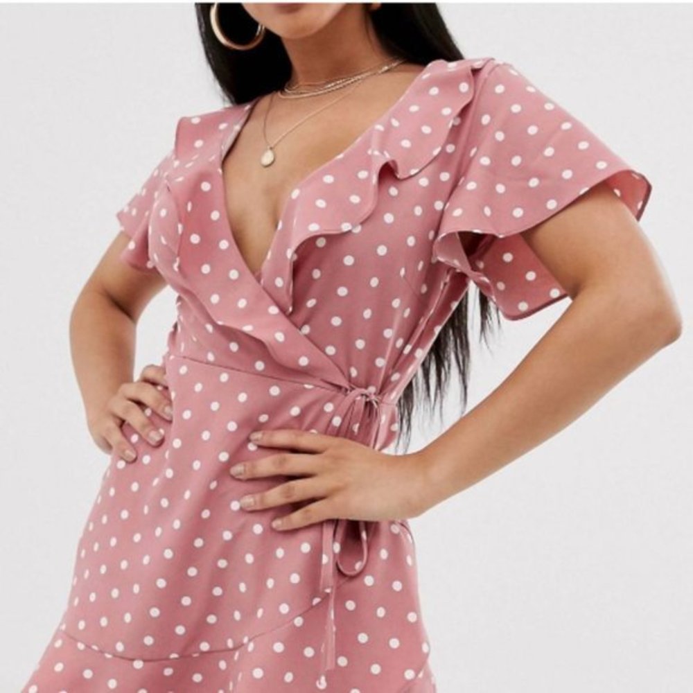 Women's Missguided Pink Polka Dot Wrap‎ Dress Size 4